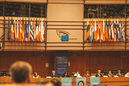 EU Flags outside European Parliament, Brussels, Belgium - 02 Mar 2011のeditorial素材