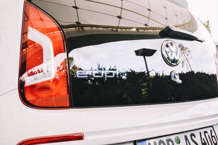 Wolfsburg, Germany - June 19, 2016: Volkswagen E-UP electric car on the city streets. Volkswagen is a German car manufacturer headquartered in Wolfsburg, Germany.のeditorial素材