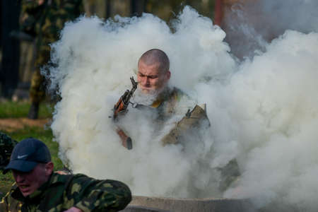 Belarus, Minsk. APRIL 22, 2014 - Special unit soldiers are being tested for the right to wear a...
