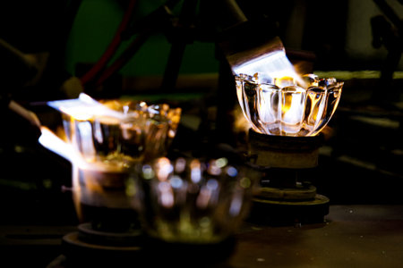 A glass master creates a vase. Neman plant, glass blowers, Berezovka. Crystal production, glass...