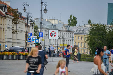 WARSAW. POLAND - August 2015: Citizens and tourists walk the center among the houses of the old city of Warsaw .のeditorial素材