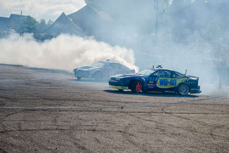 BELARUS. MINSK - JULY 2016: An unknown racer in the drift car overcomes the track of the Belarus...