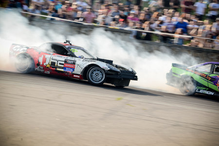 BELARUS. MINSK - JULY 2016: An unknown racer in the drift car overcomes the track of the Belarus...
