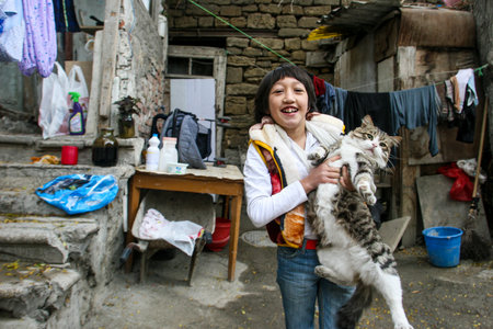 Azerbaijan, Baku - November 2009: City life and streets of Baku. Azerbaijan, Baku.のeditorial素材