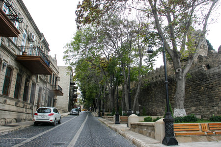 AZERBAIJAN, BAKU - Nowember 2009: The City streets of Baku. Architecture.のeditorial素材