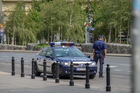 WARSAW. POLAND - August 2015:Police Car Reno Megan.のeditorial素材