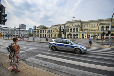 WARSAW. POLAND - August 2015:Police Car Reno Megan.のeditorial素材