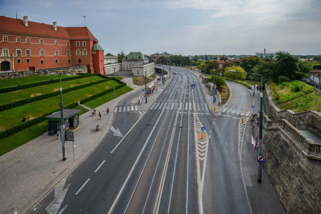 WARSAW, POLAND - MAY, 2018: cityscape. walking Warsaw streets. View on the street and Royal Castle in Warsaw.のeditorial素材