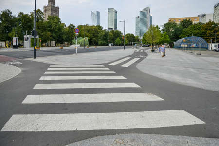 WARSAW. POLAND - AUGUST 2015: Architecture of Warsaw along city roads. Buildings along the roads....