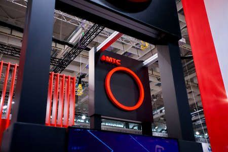 Minsk. Belarus - 31.05.2021: The stand of the telephone company MTS Belarus within the Tibo 2021 exhibition in Minsk.のeditorial素材