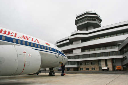 Belarus. Minsk - 08.12.2008: Belavia plane at the airport Minsk 2. Airport, arrival, departure.のeditorial素材