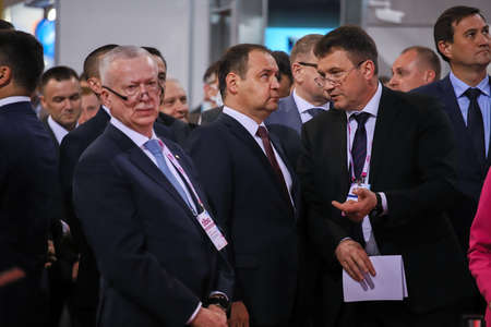 Minsk. Belarus - 31.05.2021 - Officials in jackets at the opening of the Tibo exhibition in Minsk.のeditorial素材