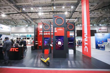 Minsk. Belarus - 31.05.2021: The stand of the telephone company MTS Belarus within the Tibo 2021 exhibition in Minsk.のeditorial素材