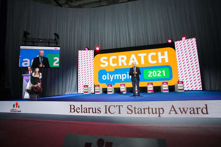 Minsk. Belarus - 03.06.2021: Opening of the international Olympiad Scratch 2021 at the Thibault exhibition in Minsk.のeditorial素材