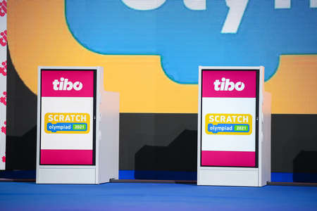 Minsk. Belarus: 03.06.2021 - Logo of the Tibo exhibition in Minsk, Belarus. 27th international specialized forum on telecommunications, information and banking technologiesのeditorial素材