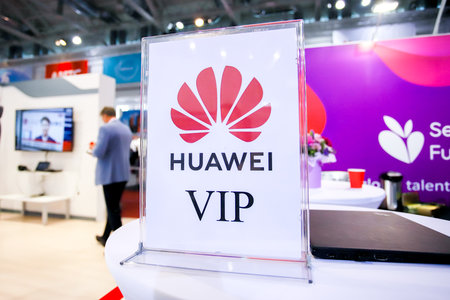 Minsk. Belarus - 01.06.2021: The stand of the international company Huawei within the Tibo 2021 exhibition in Minsk.のeditorial素材