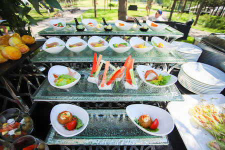 Minsk. Belarus - 18.06.2021- Cold snacks. Buffet at a golf tournament.のeditorial素材