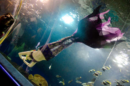 Nur-Sultan. Kazakhstan - 03.09.2013 - Aquarium with fish and a mermaid in the capital of Kazakhstan.のeditorial素材