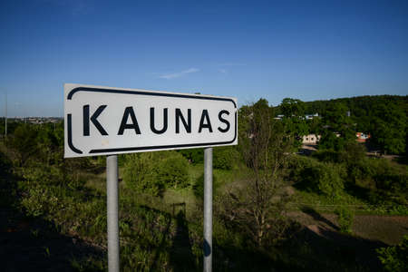 Kaunas. Lithuania - 06.06.2015 - The sign of Kaunas is a sign of the name of the city against the background of greenery.のeditorial素材