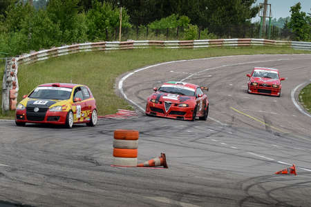 Kaunas. Lithuania - 07.06.2015 - Cars on the track for racing. Car speed competition.のeditorial素材