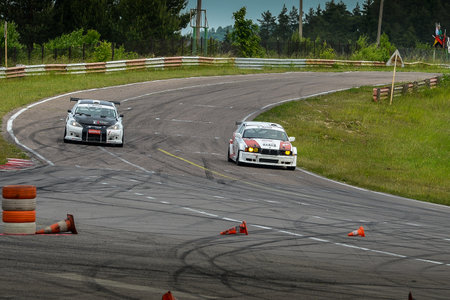 Kaunas. Lithuania - 07.06.2015 - Cars on the track for racing. Car speed competition.のeditorial素材