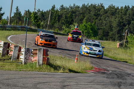 Kaunas. Lithuania - 07.06.2015 - Cars on the track for racing. Car speed competition.のeditorial素材