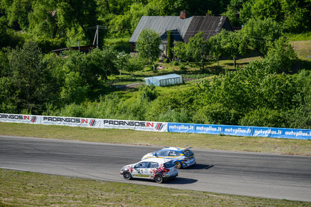 Kaunas. Lithuania - 07.06.2015 - Cars on the track for racing. Car speed competition.のeditorial素材