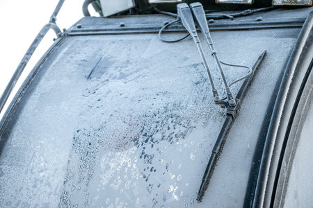 Belarus - 02.02.2015 - Frozen in the frost windows of the harvester harvesting wood. High quality photoのeditorial素材