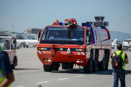 Switzerland - 05.29.2015 - Transport at a airport. Car on the runway. High quality photo