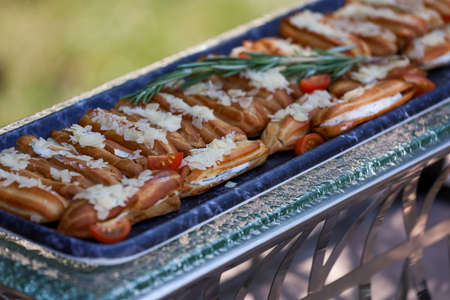 Eclairs with savory fish and soft cheese filling with vegetablesの写真素材