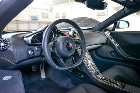 Nurburg, Germany - August 20, 2015. Garage of racing rental training sports cars. Road to race track Nurburgring - Ring tackのeditorial素材