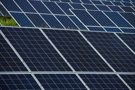 Close-up of solar panels against the sky. Natural energyの写真素材