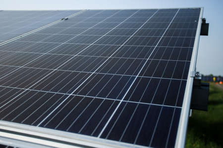 Close-up of solar panels against the sky. Natural energyの写真素材