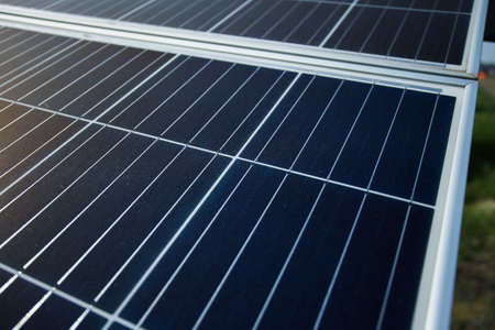 Close-up of solar panels against the sky. Natural energyの写真素材