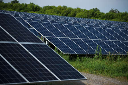 Rows of solar panels in a field. Natural energyの写真素材