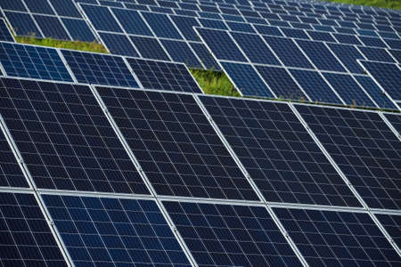 Close-up of solar panels against the sky. Natural energyの写真素材