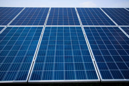 Close-up of solar panels against the sky. Natural energyの写真素材