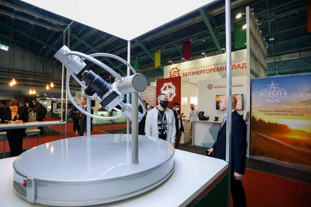 Minsk. Belarus: 12.10.2021 - Demonstration devices, equipment on the exhibition stands on the Energy Expo exhibition in Minsk.のeditorial素材