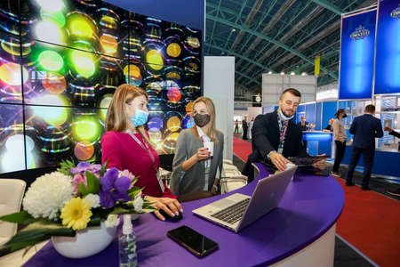 Minsk. Belarus: 12.10.2021 - Siemens stand in the Energy Expo exhibition in Minsk.のeditorial素材