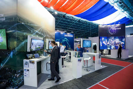 Minsk. Belarus: 12.10.2021 - Siemens stand in the Energy Expo exhibition in Minsk.