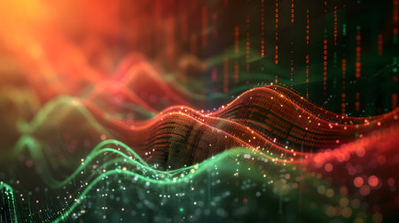 3d rendering of abstract digital wave with particles in empty space. Futuristic shape with depth of field and bokeh.の素材