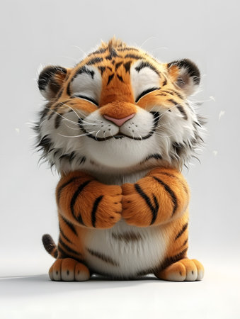 Cute tiger isolated on a white background. 3d render.の素材