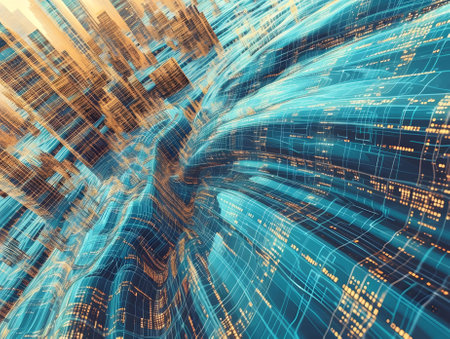 Abstract technology background - computer-generated image. Fractal art: high-rise buildings in the city.の素材