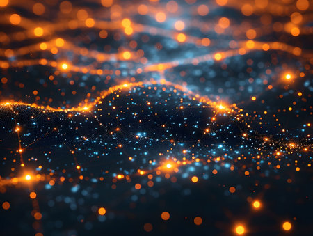 Futuristic technology wave with glowing particles and bokeh. 3d renderingの素材