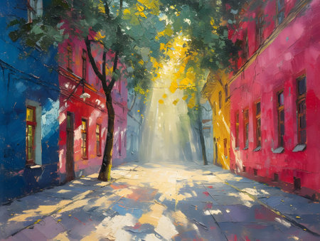 Digital painting of a street in the old town of Riga, Latviaの素材