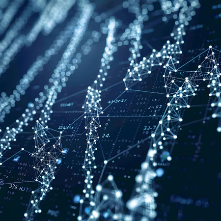 3D rendering of abstract technology background with connection lines and dots.の素材