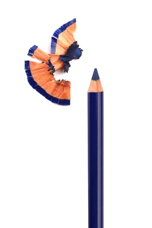 Cosmetic pencil sharpening with husk on white and stroke sampleの写真素材