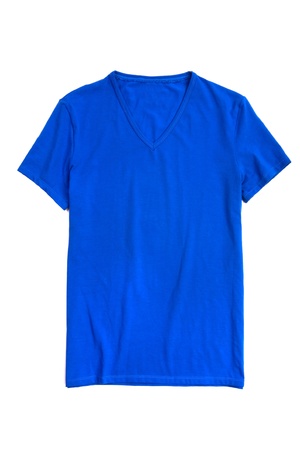 blue t-shirt on white backgroundの写真素材