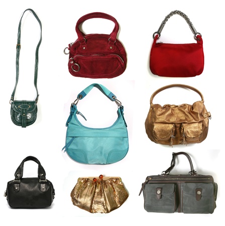 Women leather bags set isolated on white の写真素材