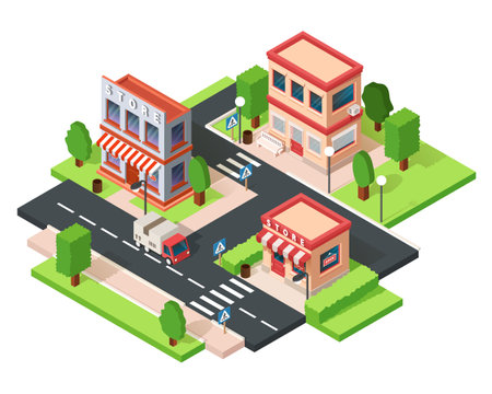 Isometric city. Vector clipart isolated on white background.のイラスト素材